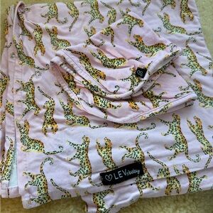 Pink Leopard Print Lev Baby bamboo swaddle and binky lovey